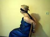 Chairtie in a blue dress