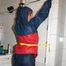 Stella tied, gagged and hooded on an radiator wearing a shiny red/blue rain combination (Pics)