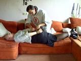 Hogtied on the couch