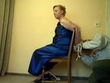 Chairtie in a blue dress