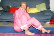 Katharina tied and gagged in shiny nylon ski suit