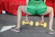 ***HOT***Watching our new Modell MIA during her workout with barbells wearing a hot green shiny nylon shorts and a black top (Pics)