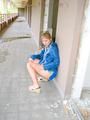 Leonie wearing a sexy shiny nylon shorts and a rain jacket posing for the camera (Pics)