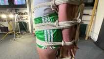 Beautifull Lola Montez tied and gagged very strictly to a post in shiny nylon Shorts