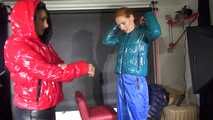 Watching sexy stella and ronja changing several shiny nylon downwear having fun with eachother (Video)