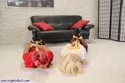 2 hot girls hogtied and topless