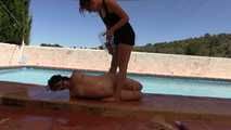 Hogtied by the Pool !