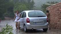 041004 Susana & Leticia Shelter In The Car To Pee Out The Rear Hatch.