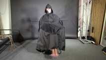 Alice bound, gagged and vibed in shiny nylon Rainwear and she enjoyed it!