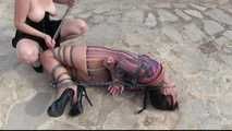 The Spain Files - Yvette Costeau challenged by Rija Mae - Outdoor Hogtie in the Sun