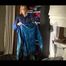 Pia wearing a sexy dark blue rain pants and a sexy down jacket while arranging the shiny nylon clothes (Video)