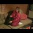 Sophie enjoying herself on holiday on a sofa wearing supersexy red rainwear (Video)