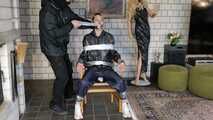 Myxxxy broke into the wrong house and get cought by another intruder, which ties and gagges her in different positions in shiny nylon rainwear
