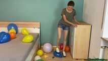 stomp2pop the balloons with her clogs shoes