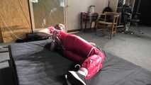 Rachel Adams in shinynylon Jumpsuit doing Selfbondage