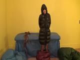 Gothic girl in down jacket then  bag