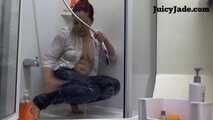 Wet clothes! jeans and a button top!