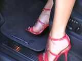 pedal pumping Porsche and walking in 5 inch heels sandals