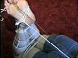 19 Yr OLD CRYSTAL IS CLEAVE GAGGED, SMELLS HER STINKY NYLONS, BAREFOOT, TOE-TIED & HOG-TIED ON THE FLOOR (D56-8)