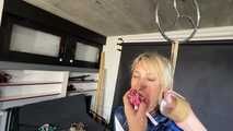 Myxxxy bound and gagged, wearing shiny nylon shorts and a windbreaker