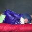Watching Pia ties and gagges herself on the floor with cuffs and a clothgag wearing a supersexy blue shiny nylon shorts and a purple rain jacket (Video)