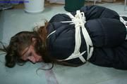 Kathi tied up in winter clothes
