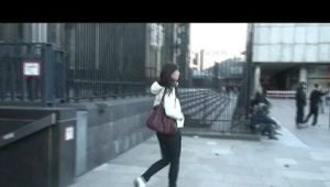 Alina walking on the street wearing a supersexy white down jacket and a jeans (Video)