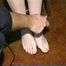 25 YR OLD CHARLENE BAREFOOT PLASTIC ZIP-TIED, HOME MADE LEATHER OTM GAGGED, LEATHER BELT TIED & F0RCED TO SMELL HER STINKY HIGH HEEL SHOE(D50-7)