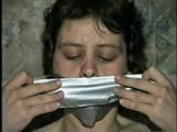 TINA TIES, GAGS, HANDCUFFS & USES GIANT DILDO VIBRATOR ON HERSELF (D22-12)