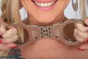 Sexy topless Kathleen multiple cuffed