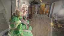 Alice bound and gagged in shiny nylon Shorts and Rainjacket