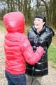 Jill tied and gagged by Petra in a shiny 