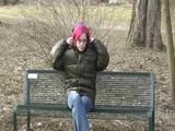 Marlin wearing sexy shiny nylon downwear and a jeans going for a walk (Video)