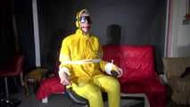 Sexy Pia being tied and gagged on a chair wearing sexy shiny nylon rainwear (Video)