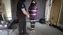 Aiyana bound, gagged, vibed and satisfied :) in a shiny nylon Downjacket
