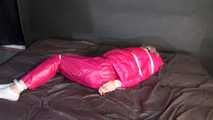 Watching sexy COURTNEY wearing pinj shiny nylon rainwear being tied and gagged with ropes (Video)