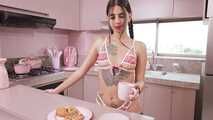 Cute big booty teen masturbating in the kitchen