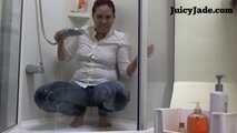 Wet clothes! jeans and a button top!