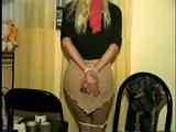 29 Yr OLD SEXY ROMANIAN TAPES AND CLEAVE GAGS HERSELF, HOPS AROUND THE ROOM BAREFOOT & IS CLEAVE GAGGED 3 MORE TIMES (D53-12)