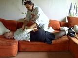 Hogtied on the couch
