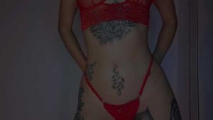 Horny small boobs teen in red  lingerie masturbate POV