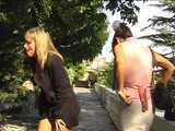 023075 Ewa Has To Avoid Some Visitors As She Pees In The Hotel Gardens