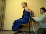 Chairtie in a blue dress