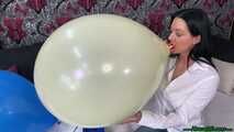 sexy preparing U16 balloons with electrical pump and popping them