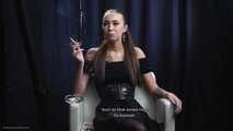 Brunette girl is giving an interview about her smoking experience