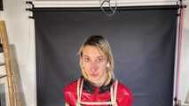 Myxxxy bound and gagged in shiny nylon Rainwear
