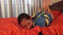 Elsa - captured, tape tied and hogtaped in trashbag (video)