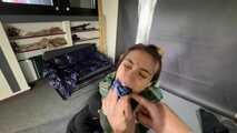 Rey Sanson broke into the wrong House getting bound and gagged in her Rainwear by to other Burglers