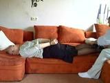 Hogtied on the couch