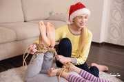 Merida and Hannah - Merida overpowered and hogtied by Hannah under the Christmas tree